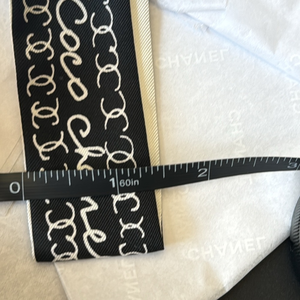 Chanel 22c twilly scarf silk black ivory logo tie with box and tags - Picture 7 of 8
